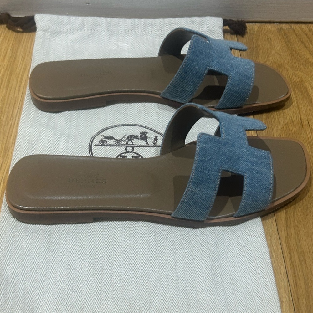 Hermès Orans in Blue Denim SZ 37.5 - Picture 8 of 12